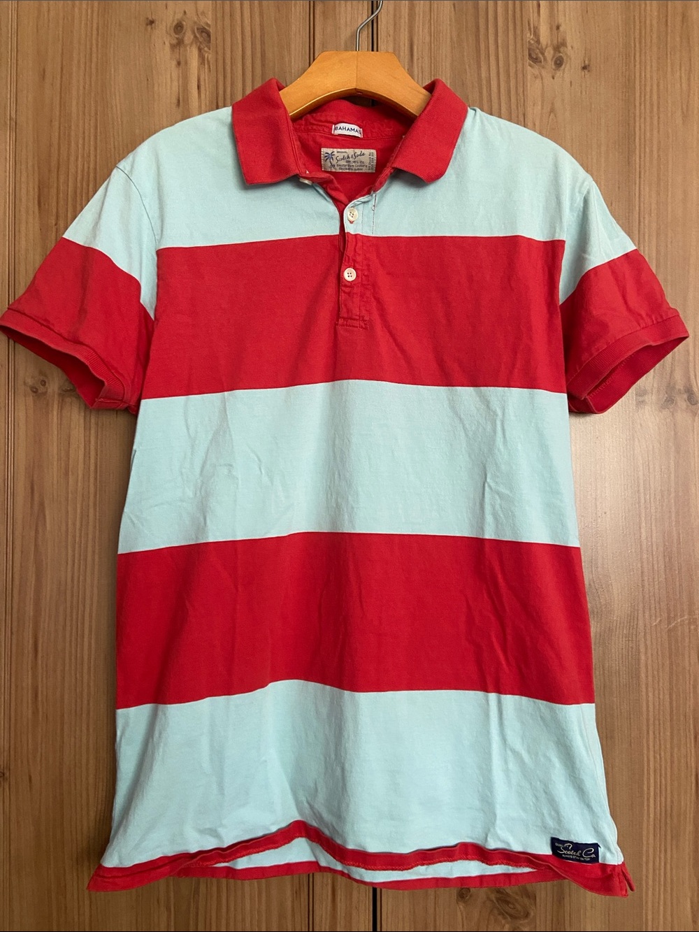 Scotch & Soda Bahamas Red & Light Blue Striped Polo Shirt Good Condition L